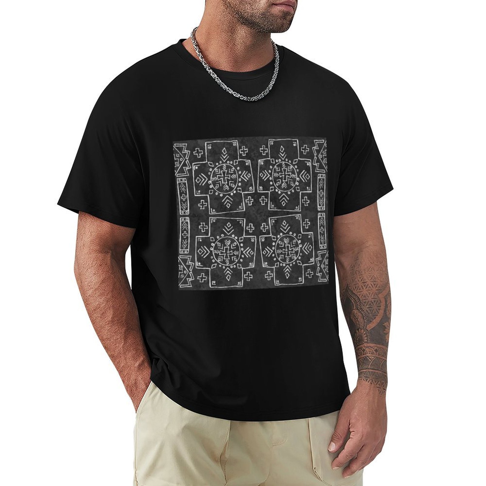 Mudcloth Print Top - Mali stamme modderdoek, kruis en symbolen,