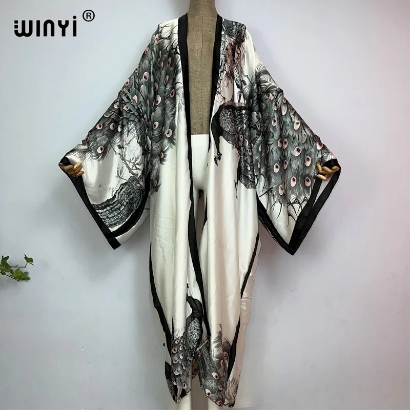 Kaftan Women Boho - Winyi Zomer Klassieke Pauw Print Kimono