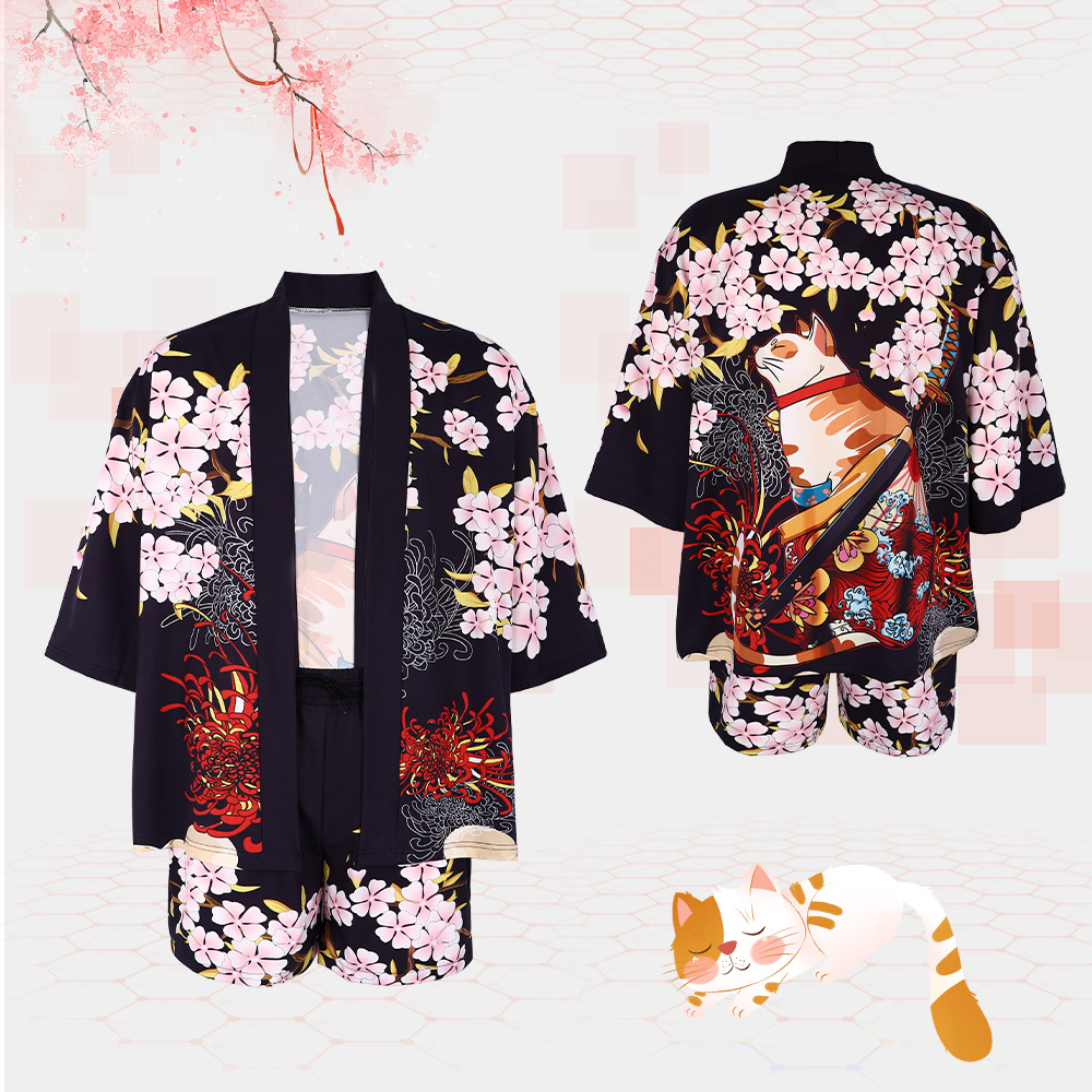 Haori Japanese Jacket - Japanse kattenkimono haori cardigan met sakura-patroon,