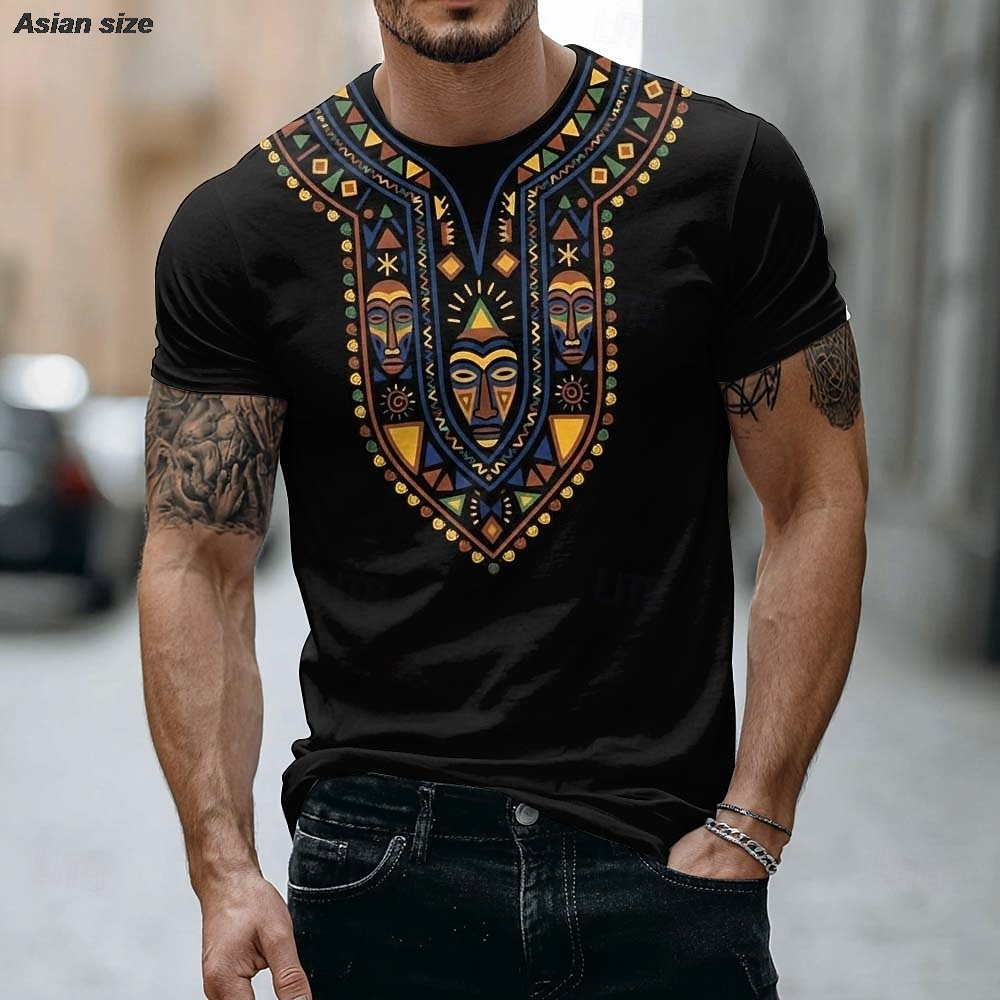 Dashiki Shirt Men - 2026 Heren Afrikaans tribale masker T-shirt