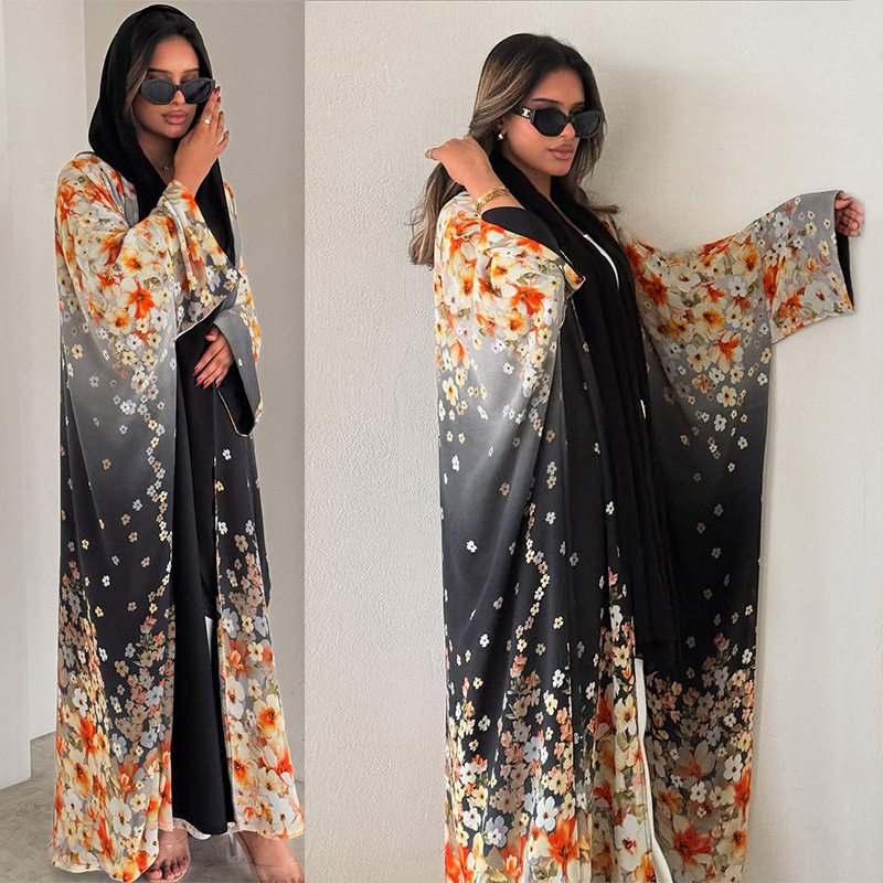 Jalabiya Women Arabic - Moslim Vrouwen Abaya Vest Print Jurk