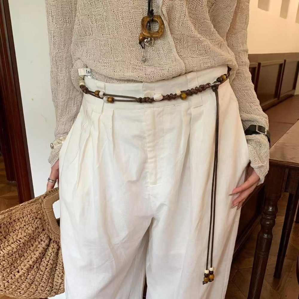 Ethnic Fashion Show - Etnische handgeweven tailleketting met houten kralen,