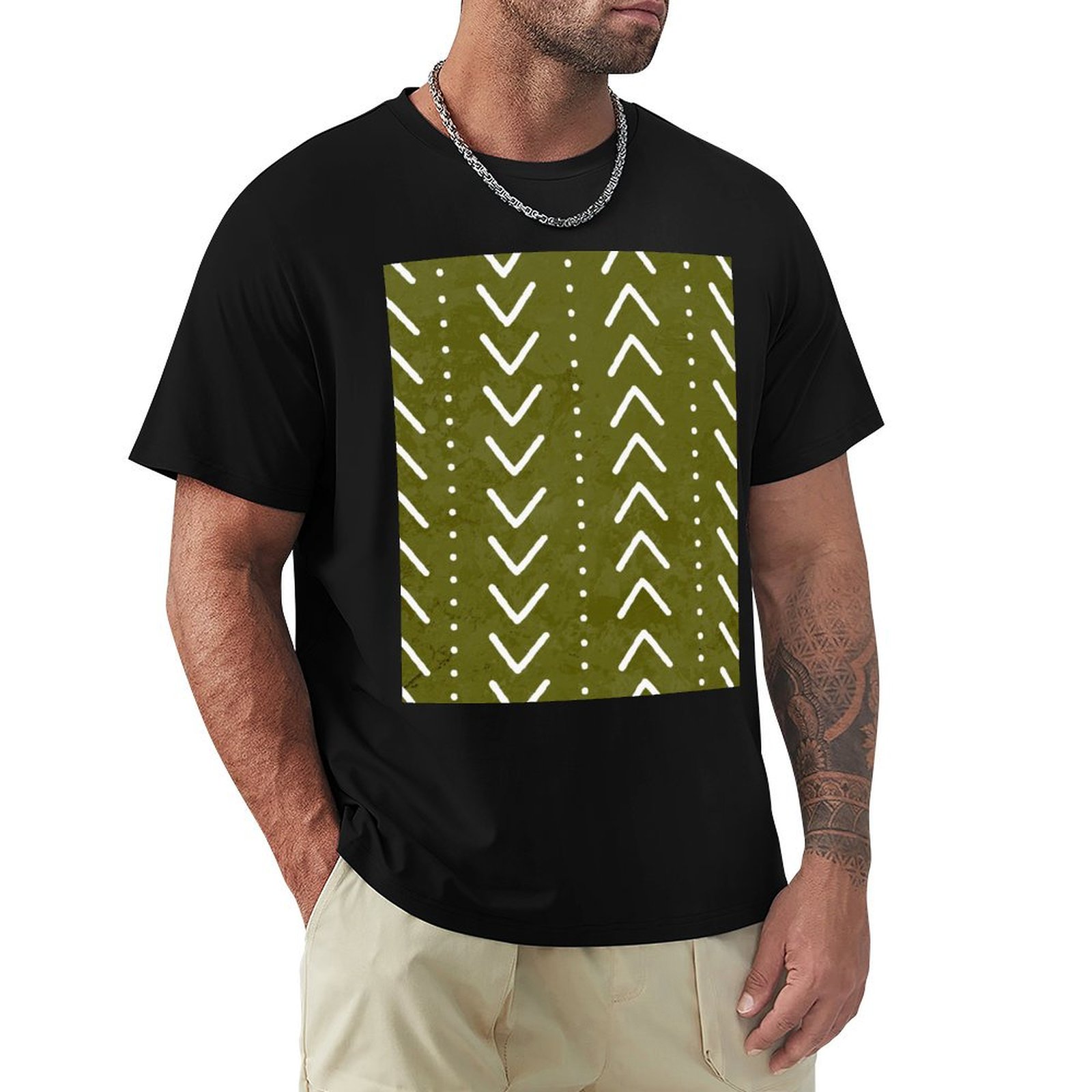 Olijfgroen T-shirt met modderd - Mudcloth Print Top recensie en prijs